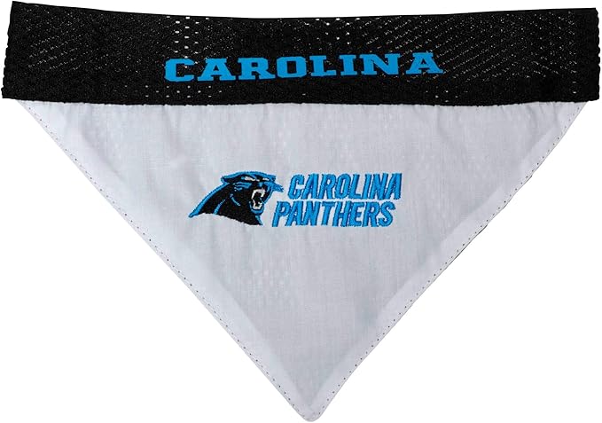 NFL DOG BANDANA - CAROLINA PANTHERS REVERSIBLE PET BANDANA. 2 Sided Sports Bandana with a PREMIUM Embroidery TEAM LOGO, Small/Medium. - 2 Sizes & 32 NFL Teams available