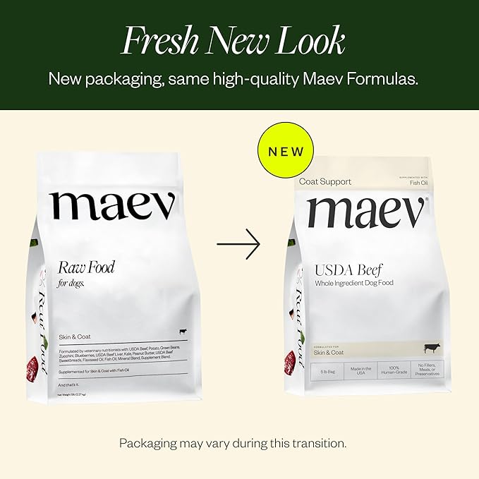 Maev Human-Grade Beef Dog Food, Skin & Coat Formula, Whole Ingredient, Gluten-Free, High Protein Puppy & Dog Food, 15 lb