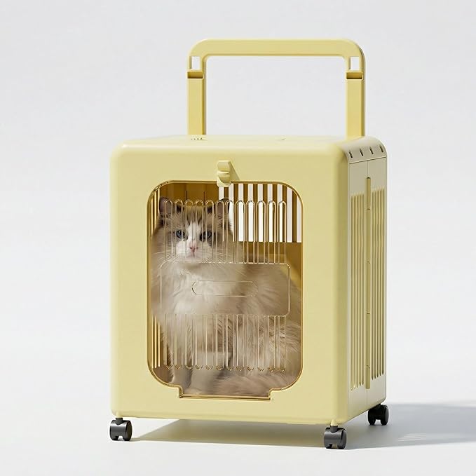 Cat Stroller, Breathable Foldable Cat Carrier with Wheels for Small Dogs and Cats, and Features a Comfortable Viewing Window Suitable for Cats Under 22 pounds (Yellow)
