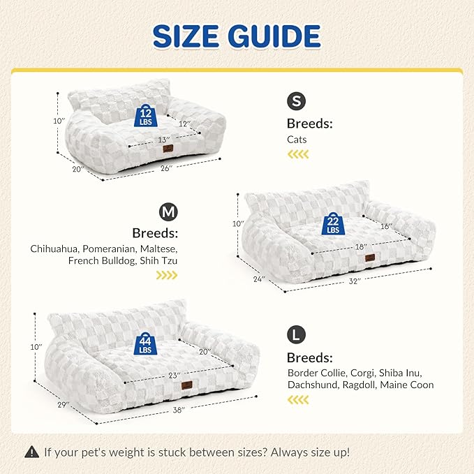 ABCPET Cat Bed Cats Couch for Puppy and Kitten, Fluffy Pet Couch Small Dog Sofa Bed, Supportive Cat Sofa for Indoor Cats, Washable Cover & Non-Slip, 26 inch, White