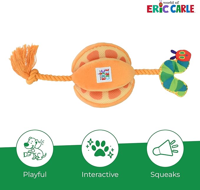 Multipet Eric Carle Very Hungry Caterpillar Plush Orange with Rope Dog Toy
