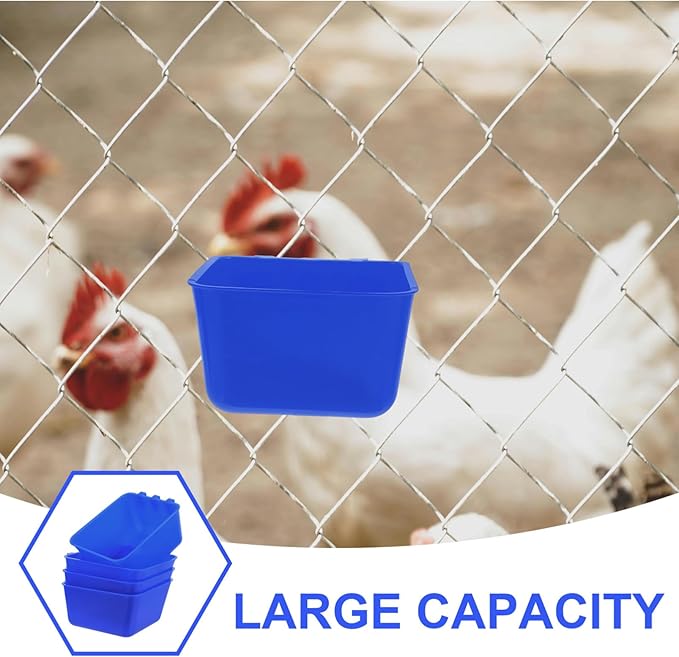Alasum 4pcs Hanging Bird Cage Feeding Cups Sturdy PET Water Bowl for Rabbits Parrots and Poultry 12.5x9.5x6CM Blue Food and Water Dishes