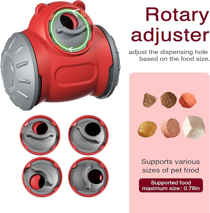 2026 Interactive Dog Dispenser Toy - Premium Food for Smart Dogs - Adjustable Food Puzzle for Small Medium and Large Dogs for Large/Medium/Small Aggressive Chewers Breed Pet Cat Color Red