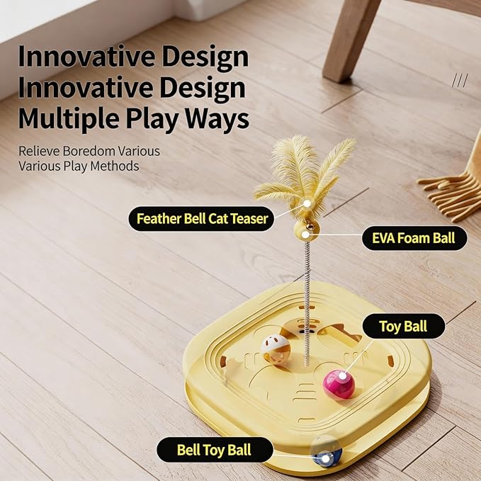Interactive Cat Toys for Indoor Cats, 2-in-1 Kitten Toys with Balls & Feathers, BPA-Free Safe Material,Non-Slip Base, Sturdy and Durable (Blue)