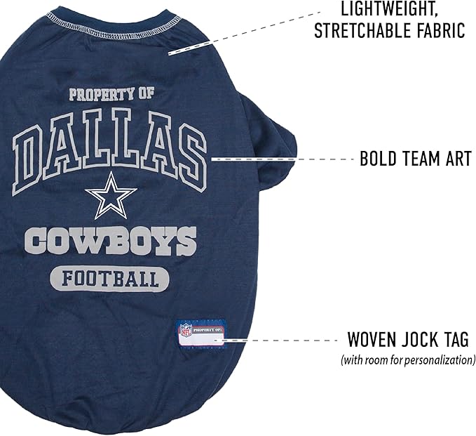 NFL Dallas Cowboys Dog T-Shirt for Pets, Size X-Small. Officially Licensed Pet Shirt with Team Logo, Soft Stretchable Comfort Fit Apparel for Dogs & Cats