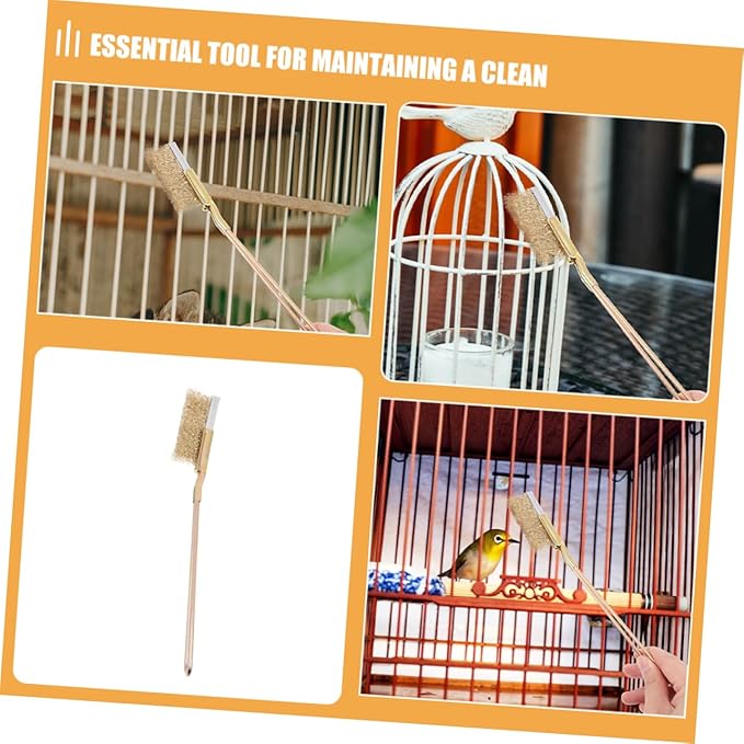 Toyvian 1set Bird Cage Brush with Handle Steel Bristles for Thorough Cleaning of Nests and Accessories and Versatile Tool for Parrots and Animal Cages