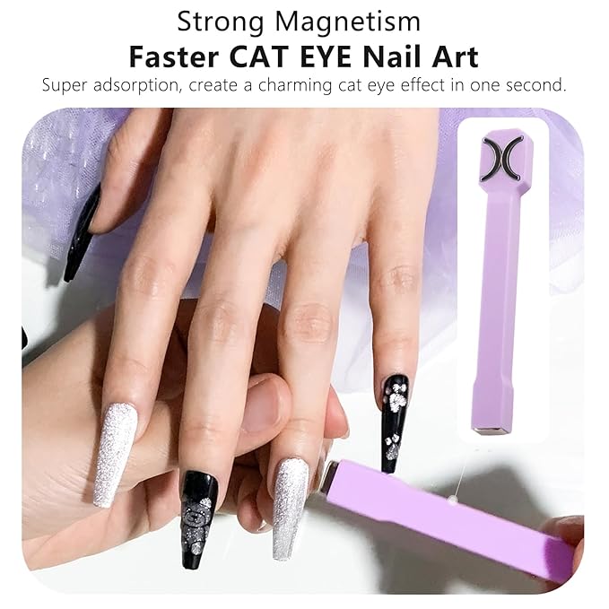 Honey Joy 3-in-1 Cat Eye Magnet for Nails, Multi-Function Nail Magnet Stick, Upgraded Cateye Magnet Tool for 3D Magnetic Cat Eye Gel Polish Nail Art, Salon & Home Use (NAT253-Purple)