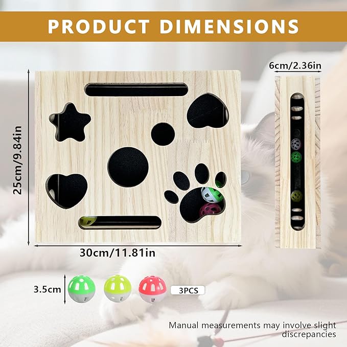 Cat Nail File Box for Indoor Cats – No Assembly Needed, 2026 Upgrade Wooden Scratch Puzzle Enrichment Box with Bell Ball & Sandpaper, Stress-Free Nail Trimming Alternative to Clippers