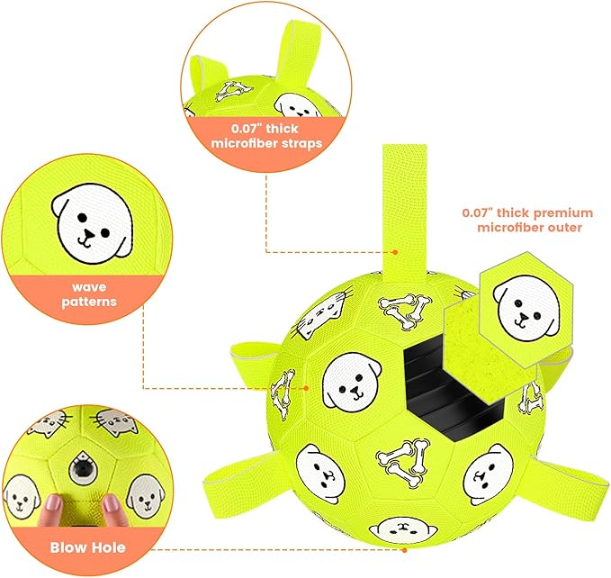 Dog Soccer Ball with Straps - Durable Jolly Ball for Dogs, Large Soccer Ball for Dogs, Dog Toys for Medium Dogs, for Pet Birthday, Outdoor Indoor Play Training Exercise