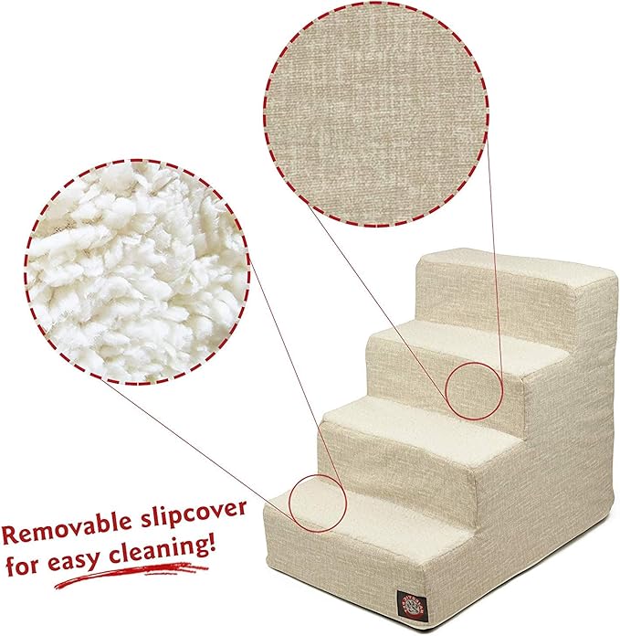 Majestic Pet 4 Step Portable Dog Stairs for Small Dogs to get on Bed Supports 250 lbs or Less – Dog Steps for High Bed with Machine Washable Cover –Pet Stairs for Cats Palette Heathered Frappe