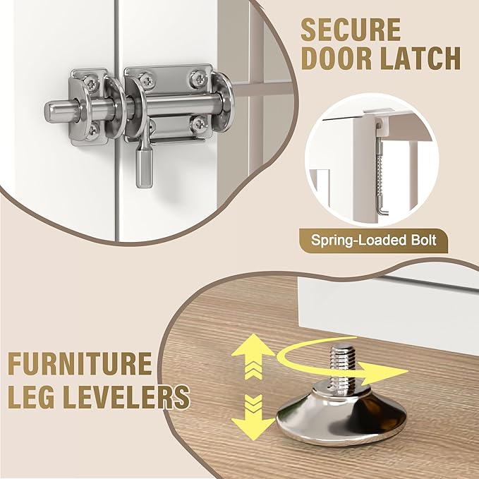rehomerance 32 Inch Heavy Duty Dog Crate Furniture for Medium and Small Dogs, Decorative Pet House End Table, Wooden Cage Kennel Furniture Indoor, Natural and White