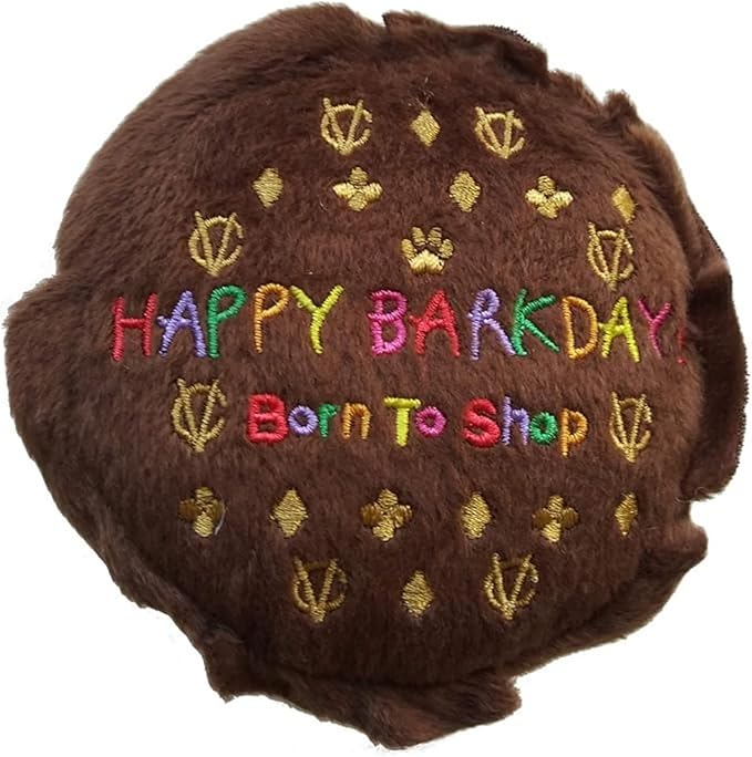 Dog Diggin Designs Chewy Vuiton Barkday Cake Plush Dog Toy | Luxury-Inspired Parody Designer Cake with Squeaker, Soft Plush Celebration Dog Toy – Prêt-à-Porter Play!