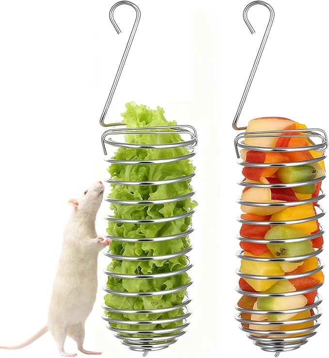 2 Pcs Rat Enrichment Toys Stainless Steel Bird Food Holder Rat Parrot Foraging Toy Hanging Rodent Toy Bird Cage Foods Holders Slow Feeder Cage Accessories for Fruit Vegetable Holder Birds Food