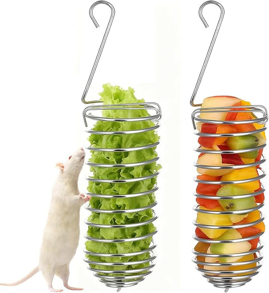 2 Pcs Rat Enrichment Toys Stainless Steel Bird Food Holder Rat Parrot Foraging Toy Hanging Rodent Toy Bird Cage Foods Holders Slow Feeder Cage Accessories for Fruit Vegetable Holder Birds Food