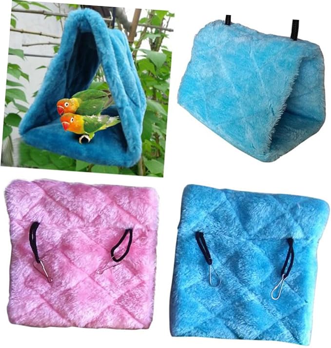 BESPORTBLE Plush Triangle Parrot Hammock for Birds Cozy Snuggle Cave Bed Comfortable PET Sleep Bed Hanging Bird Cage Accessory for Parakeets and Cockatiels