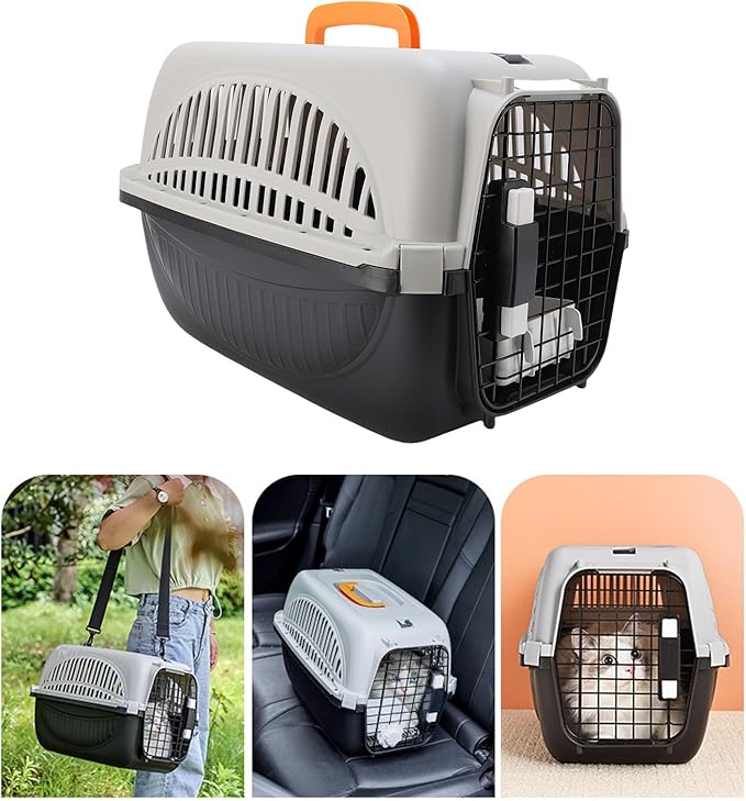 Pet Carrier for Small Dogs and Cats, Cat Carrier Plastic Dog Transport Box Pet Box for Outdoor Travel - Easy to Assemble Ample Space Excellent Ventilation (Black)