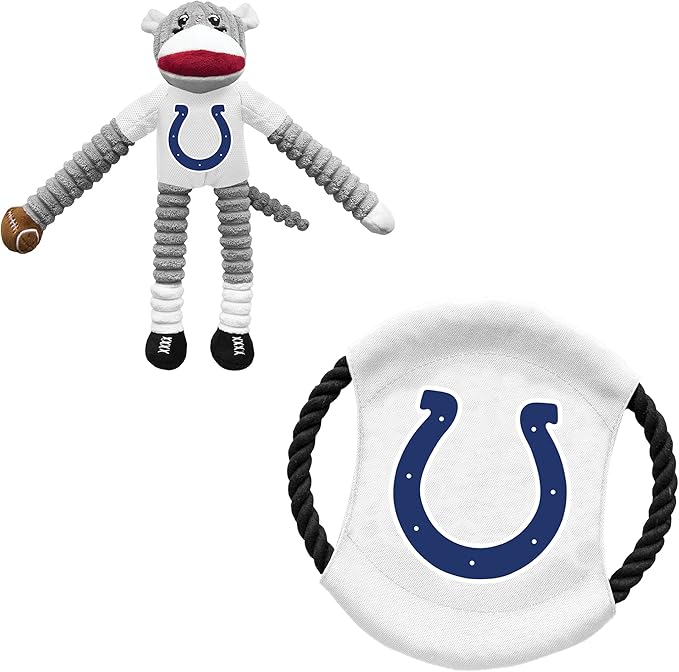 Littlearth NFL Unisex NFL Sock Monkey and Flying Disc Pet Toy Combo Set