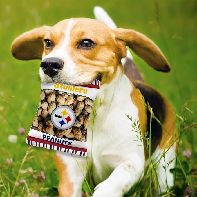 NFL Pittsburgh Steelers Crinkle FINE Plush Dog & CAT Squeak Toy - Cutest Stadium Peanuts Snack Plush Toy for Dogs & Cats with Inner Squeaker & Beautiful Baseball Team Name/Logo