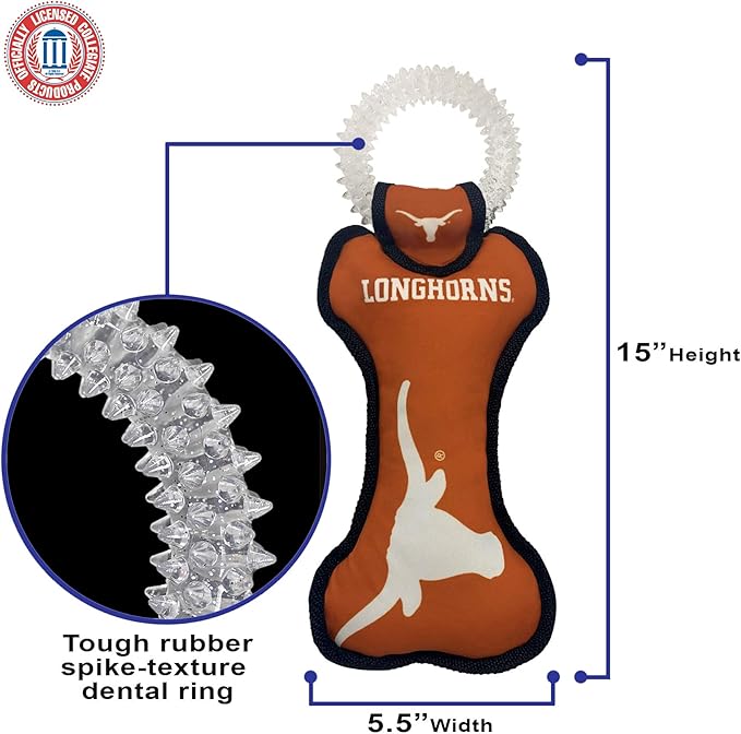Pets First NCAA Texas Longhorns Dental Dog TUG Toy with Squeaker. Tough PET Toy for Healthy Fun, Teething & Cleaning Pets Teeth & Gum