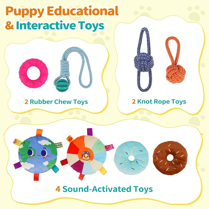 Wooden Puppy Play Gym for Small Dogs, Puppy Jungle Gym with 8 Hanging Toys, Wood Frame Indoor Puppy Gym with Dog Enrichment Toys for Puppies and Small Pets (Blue)