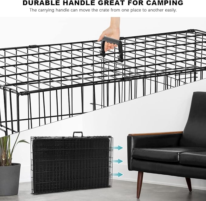 36 Inch Small Dog Crate Doge cage Folding Dog Kennels Metal Wire Pet Crates Puppy Dogs Cages Animal Training Cage Crate with Double Door, Waterproof Tray, Handle and Divider