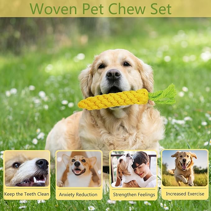 3PCS Yellow Carrot Pet Rope Toys,Cat Interactive Chews,Puppy Teething Chew Toys,Teeth Cleaning and Chewing for Dogs and Cats (Yellow-3pcs)
