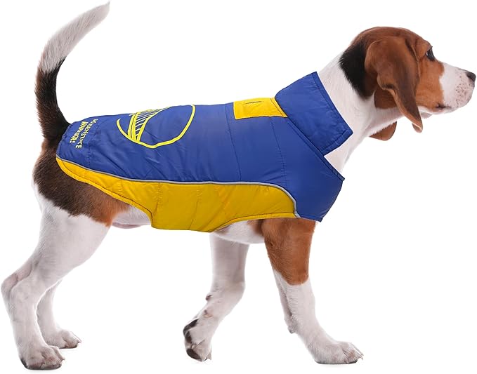 NBA Golden State Warriors Puffer Vest for Dogs & Cats, Size Small. Warm, Cozy, and Waterproof Dog Coat, for Small and Large Dogs/Cats. Best NBA Licensed PET Warming Sports Jacket