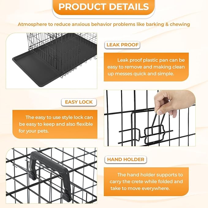 30 Inch Dog Crate for Medium Dogs, Folding Metal Wire Dog Cage, Dog Kennel Indoor and Outdoor, Dog Crate with Double Doors, Dividers, Plastic Leak-Proof Tray, Removable Handles, Black