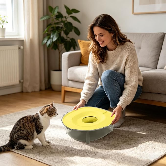 Cat Toilet Training Kit, Portable Litter Box with Flushable Design, Odor Control and Anti-Splash, Large Thickened Pp Material for Kittens and Cats (Yellow)
