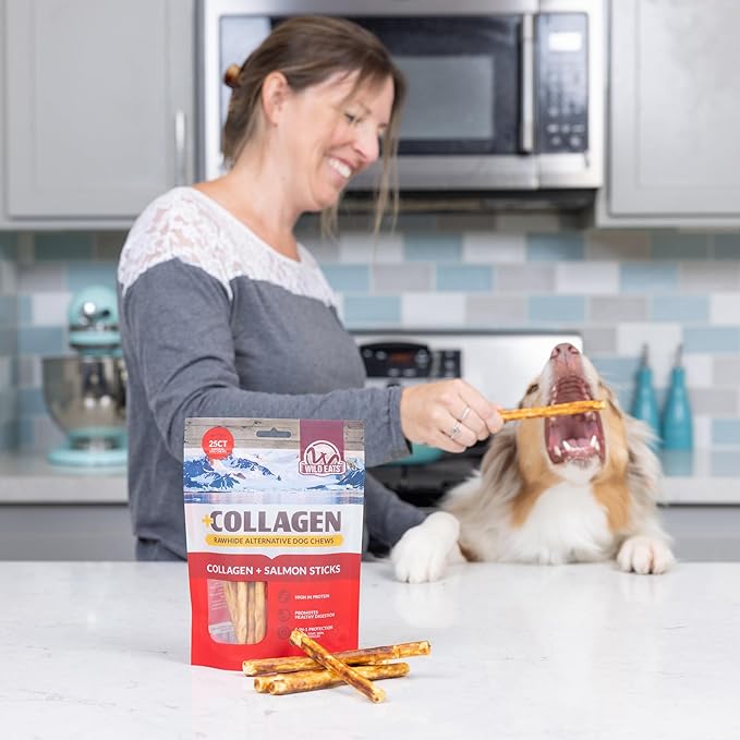 Wild Eats Collagen Real Salmon Bully Sticks for Dogs 25ct - Long Lasting Dog Chews No Hide Dog Treat Bully Stick Alternative, Rawhide Free, Grain Free, High Protein