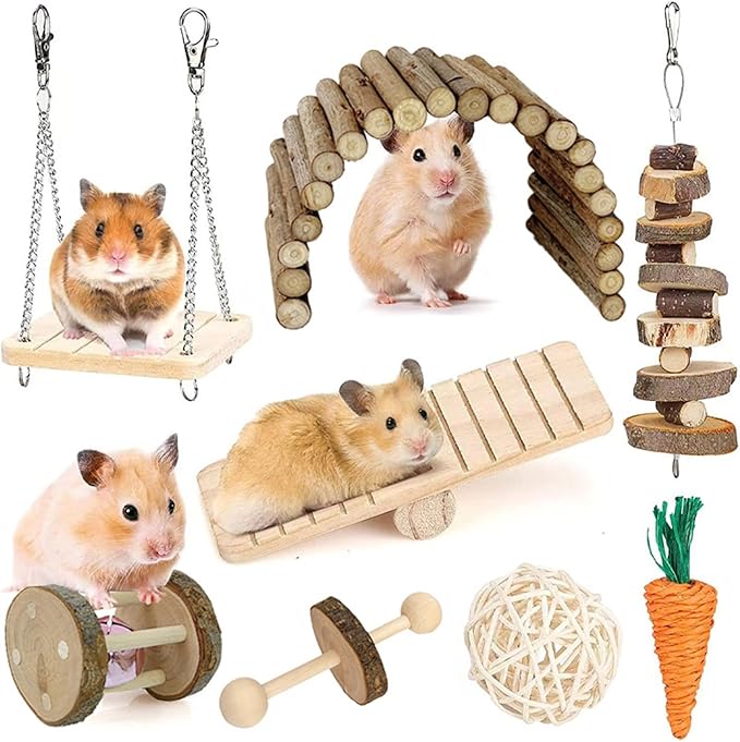 8PCS Hamster Swing Bridge Toy Parrot Cage Hanging Grinding Toy Birdcage Accessories Small Animal Entertainment Toy