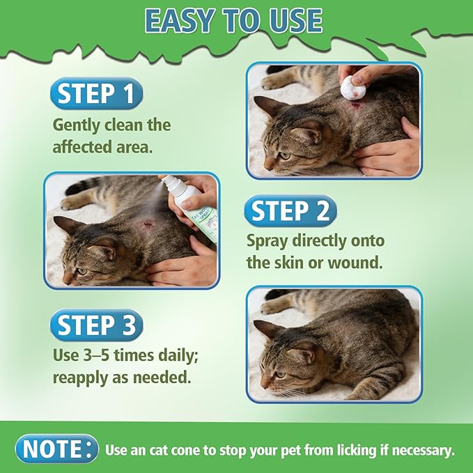 Cat Wound Spray, Wound Care for Cats, Pet Wound Care Formula for Scratching Irritation Bites Burns Redness, Supports Skin Comfort and Recovery for Kittens, Adult Cats, Pets, 120ml