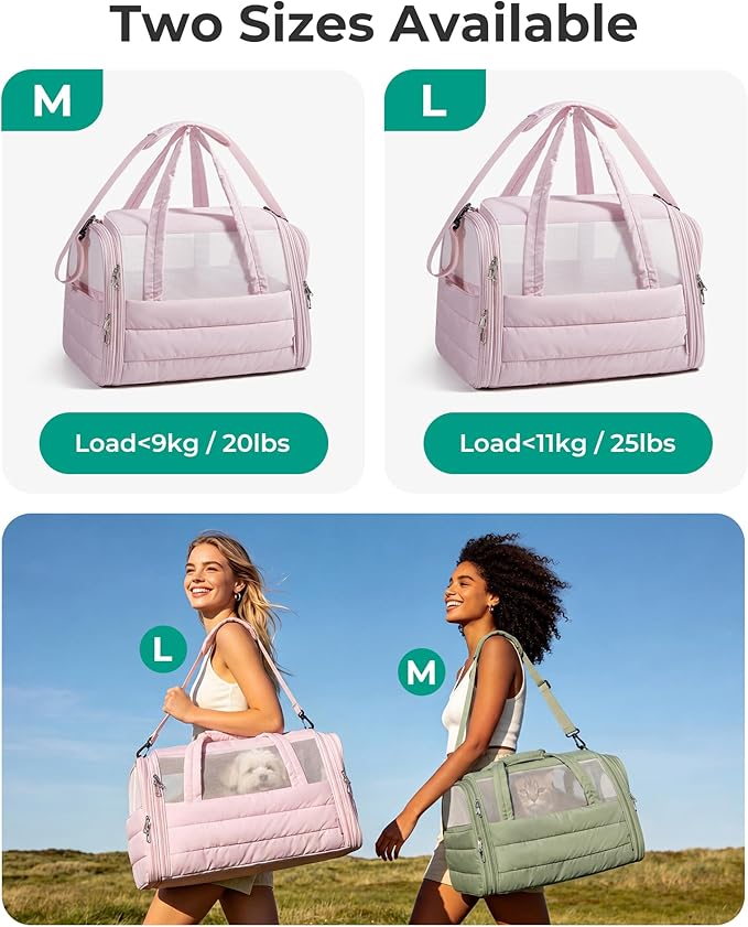 BAGSMART Cat Carrier: Soft-Sided Pet Carrier for Small Medium Cats Dogs Puppy Quilted Collapsible Puffy Travel Bag Up to 25 Lbs Pink