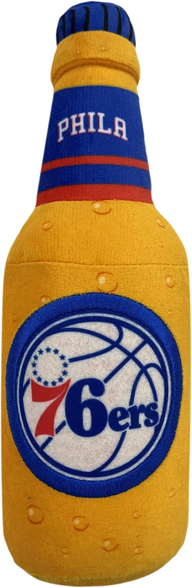 NBA Philadelphia 76ers Beer Bottle Plush Dog & CAT Squeak Toy - Cutest Stadium SODA Bottle Snack Plush Toy for Dogs & Cats with Inner Squeaker & Beautiful Basketball Team Name/Logo