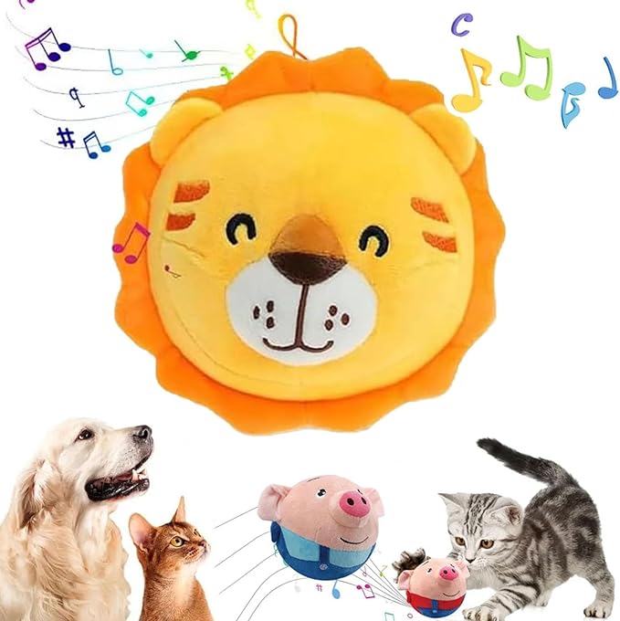 Interactive Dog Toys - Active Moving Pet Plush Toy Ball Washable Cartoon Electronic Bounce Toy Active Rolling Ball for Dog, Cats(H)