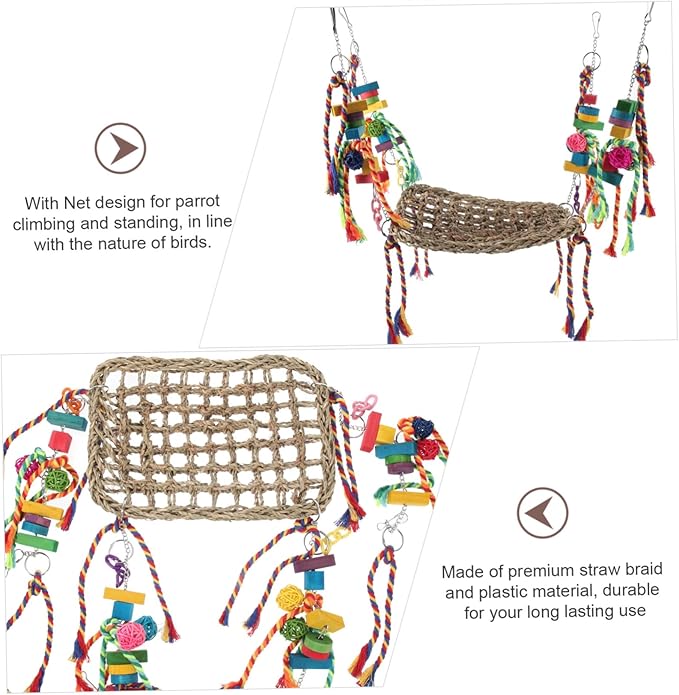 Abaodam Multifunctional Squirrel Parrot Net Hammock Natural Grass Climbing Mat for Hamsters Birds Pets Chew Decorative Bird Cage Accessory Promotes Comfort