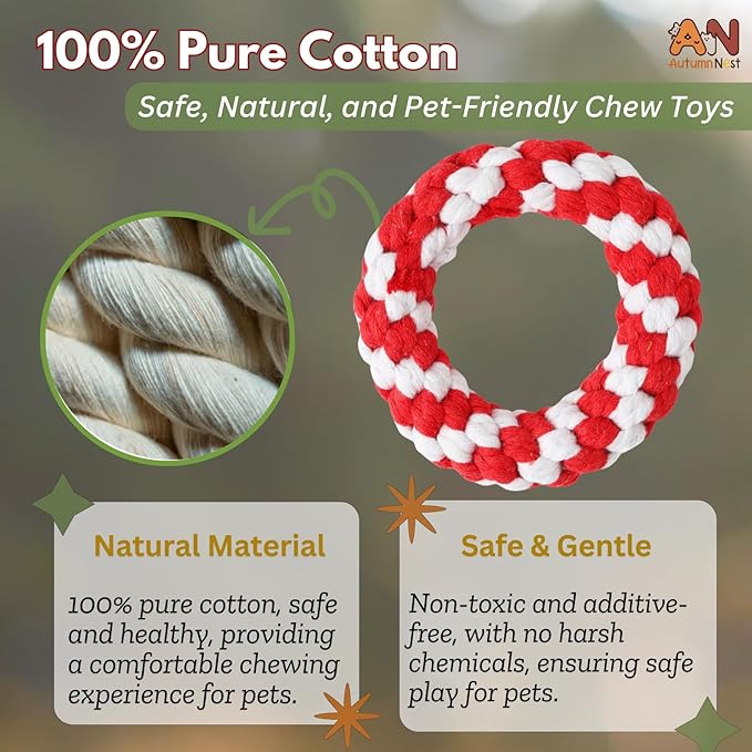 Woven Round Donut Pet Rope Toys, 4.8-inch Red Durable Cotton Pet Chew Toys for Dogs & Cats, Heavy Duty, Safe & Non-Toxic, Chew Toys for Pets, Teething Relief & Interactive Play