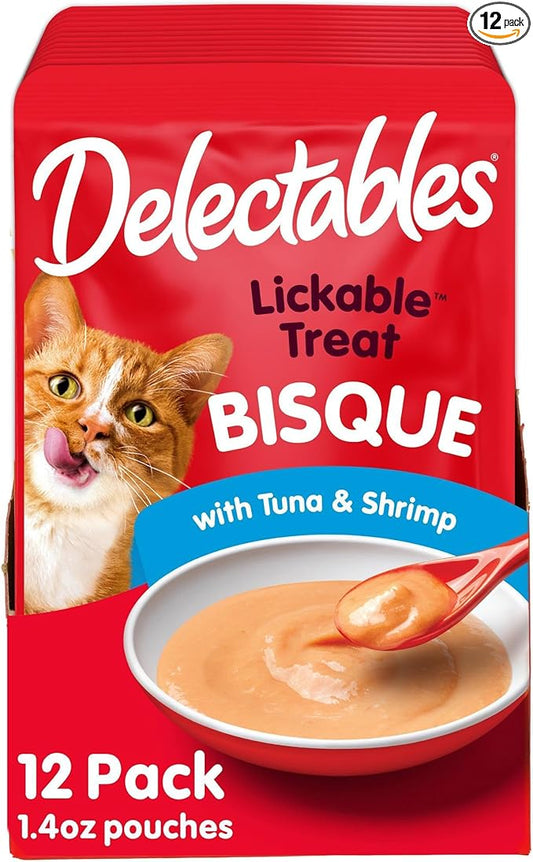 Delectables Bisque Lickable Wet Cat Treats - Tuna & Shrimp - 12 Pack