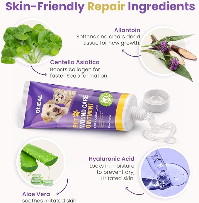 Dog Wound Care Ointment - 3 In 1 Fast Healing Pet skin Gel For Cuts, Itch, Hot Spots & Scrapes- Healing,Soothing,Repair, Infection cream for Dog,Cat & Small animal - with Centella Asiatica & Aloe