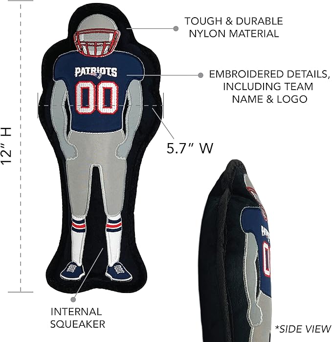 The 1st Ever Tough but Smooth Dog Toy NFL New England Patriots Football Athletes Player Tough Pet Toy. A Premium Quality Doggie Toy with Built-in Squeaker. Sports Fans Favorite Chew Toy