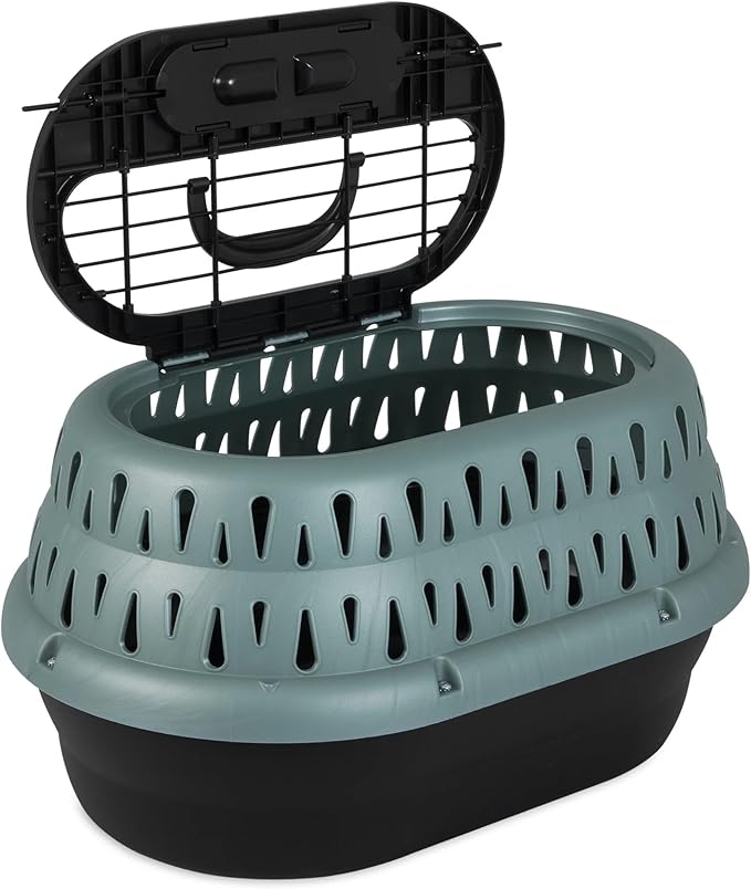 Green Top Load Cat Carrier for 10 lb Pets - Secure Top-Loading Pet Tote for Veterinary Visits, Travel, Hiking, Grooming, and Emergency Evacuation