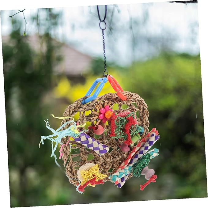 VANZACK Edible Seagrass Bird Foraging Wall with Built Hook Woven Climbing Hammock Mat for Parrots Cockatiels Parakeets Safe Chewing for Birdcage Hanging and Anti-Biting Play
