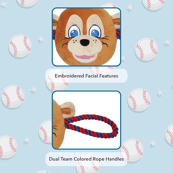 MLB Chicago Cubs Nylon Mascot Dog Toy with Tough Dog Ropes & Inner SQUEAKER in Bright Team Colors