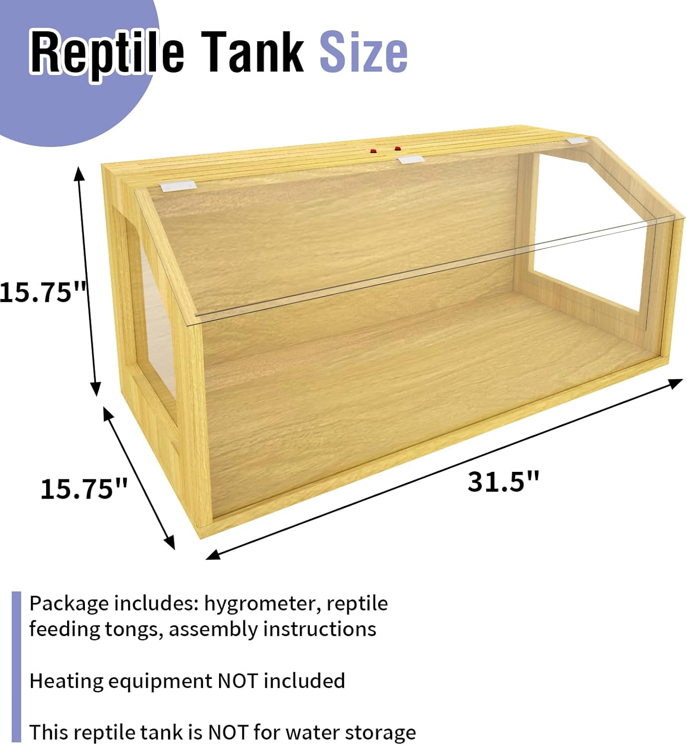 30 Gallon Bearded Dragon Tank, Reptile Terrarium with Feeding Tongs, Lockable Clear Acrylic Roof, Snake Tank Enclosure, Reptile Cage, Lizard, Leopard Gecko Tank, 32" L x 16" W x 16" H