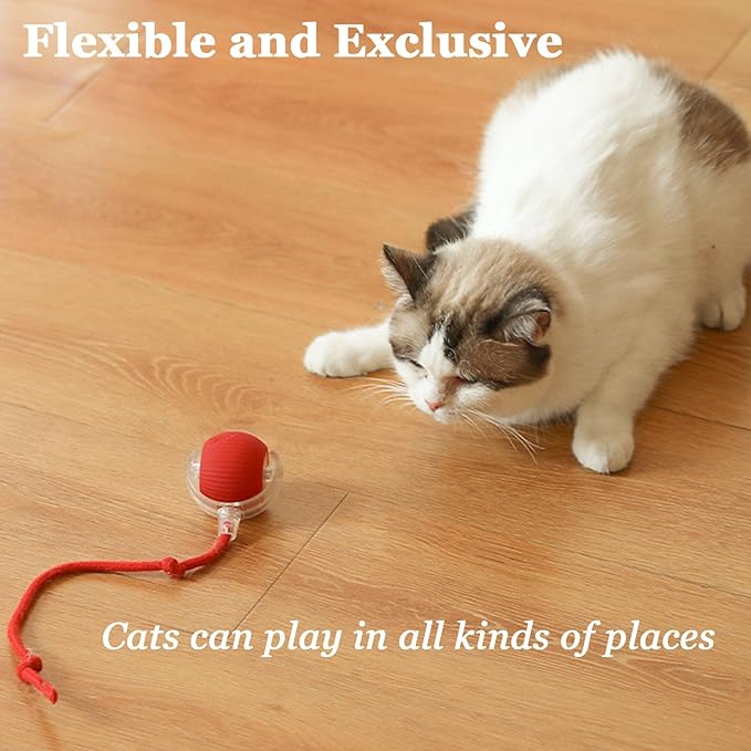 Smart Motion Pet Ball V2, Smart Interactive Rolling Pet Ball, Automatic Obstacle Avoidance ＆ Quiet Cat Toy with a Long Tail, The Ultimate Boredom-Buster for Both Cats and Dogs (Red)