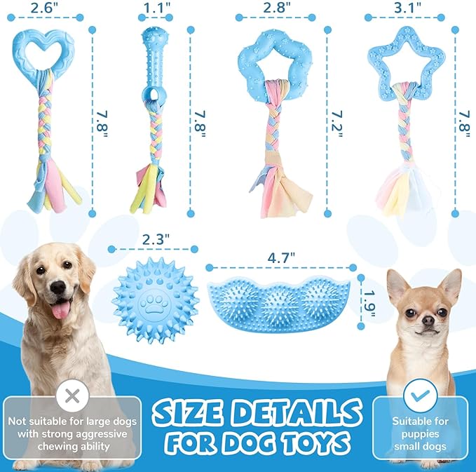 ABRRLO 6 Pack Puppy Teething Toys Cute Blue Puppy Chew Toys for Teething Small Breed Dog Chew Toy Interactive Pet Toy Set for Puppies to Keep Them Busy Soft Durable Small Breed Doggy Chewing Ball