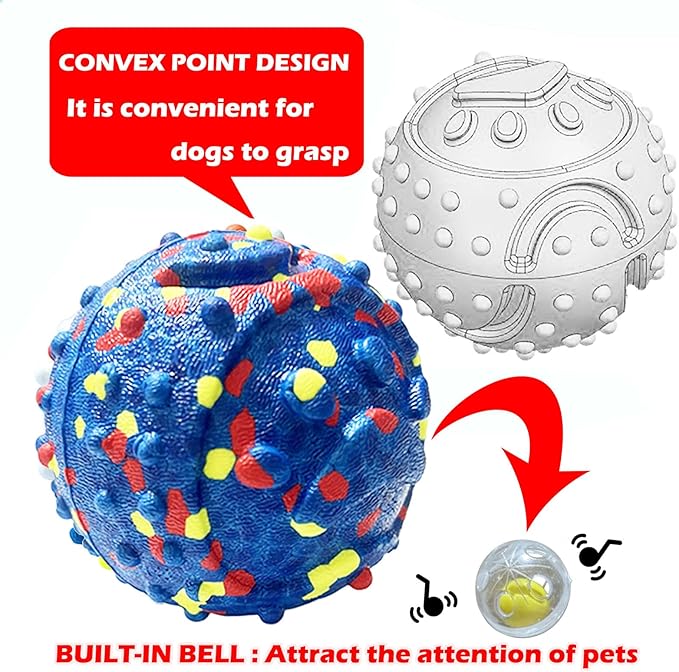2Pack Dog Ball Squeak Toys Indestructible Dog Ball Float On Water Fetch Bouncy Durable Solid Rubber Ball for Puppy Small and Medium Dogs Playing Toys (Bell Ball 2Pcs)