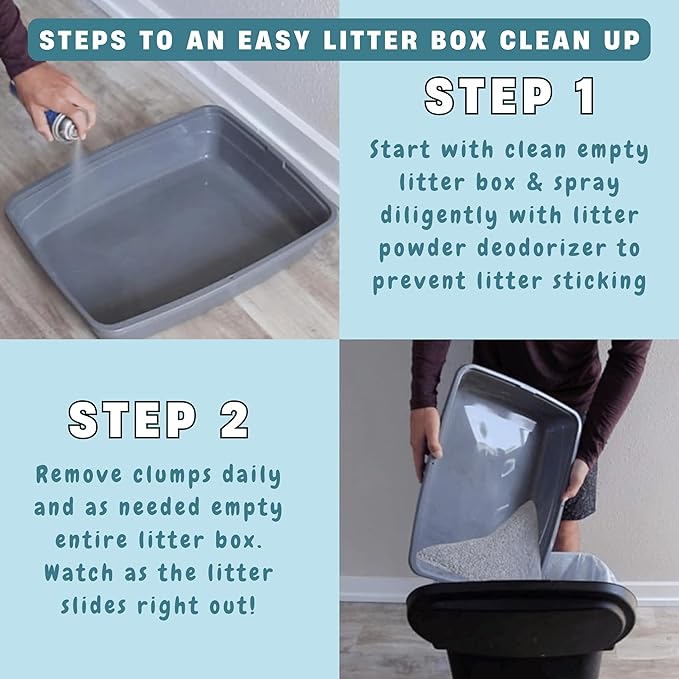 Cat Litter Box Deodorizer Powder Spray & Odor Eliminator (2 Cans) - Non-Stick Kitty Litter Box Deodorizer, Eliminators, Absorber & Freshner