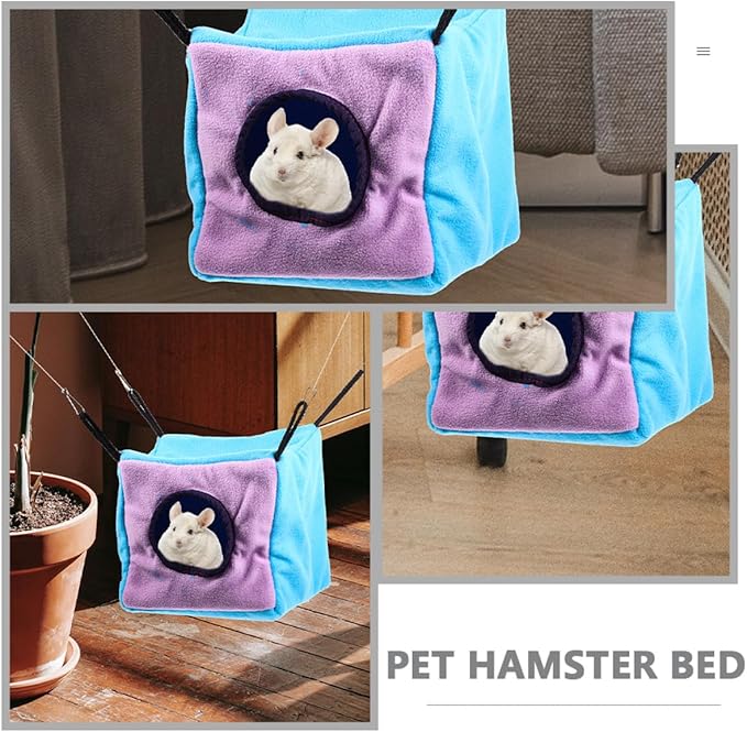 Small Animal Double-Layer Hanging Cube Hammock Cage with Cotton Nest Bed, Cozy Guinea Pig and Hamster Hideout for Ferret, Rat, Chinchilla, and Bird Cage Accessories