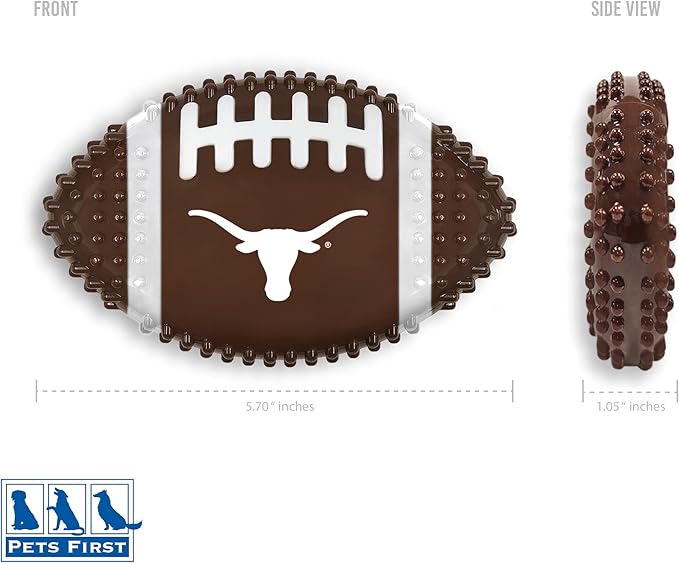 NCAA Texas Longhorns Mega-Chew Hard Nylon Bacon-Flavored Dog Bone Football Chew Toy. Interactive Tasty & Fun Dog Chew Toy. Indestructible Strong Durable Tough Dog Toys for Aggressive Chewers